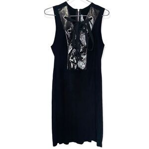 Khalo NWT Black V-Neck 100% Genuine Leather Mini Dress Size Small